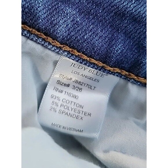 Judy Blue Womens 3 26 28x27 Jeans Boyfriend Distressed Mid Rise Medium Logo EUC - Picture 15 of 16
